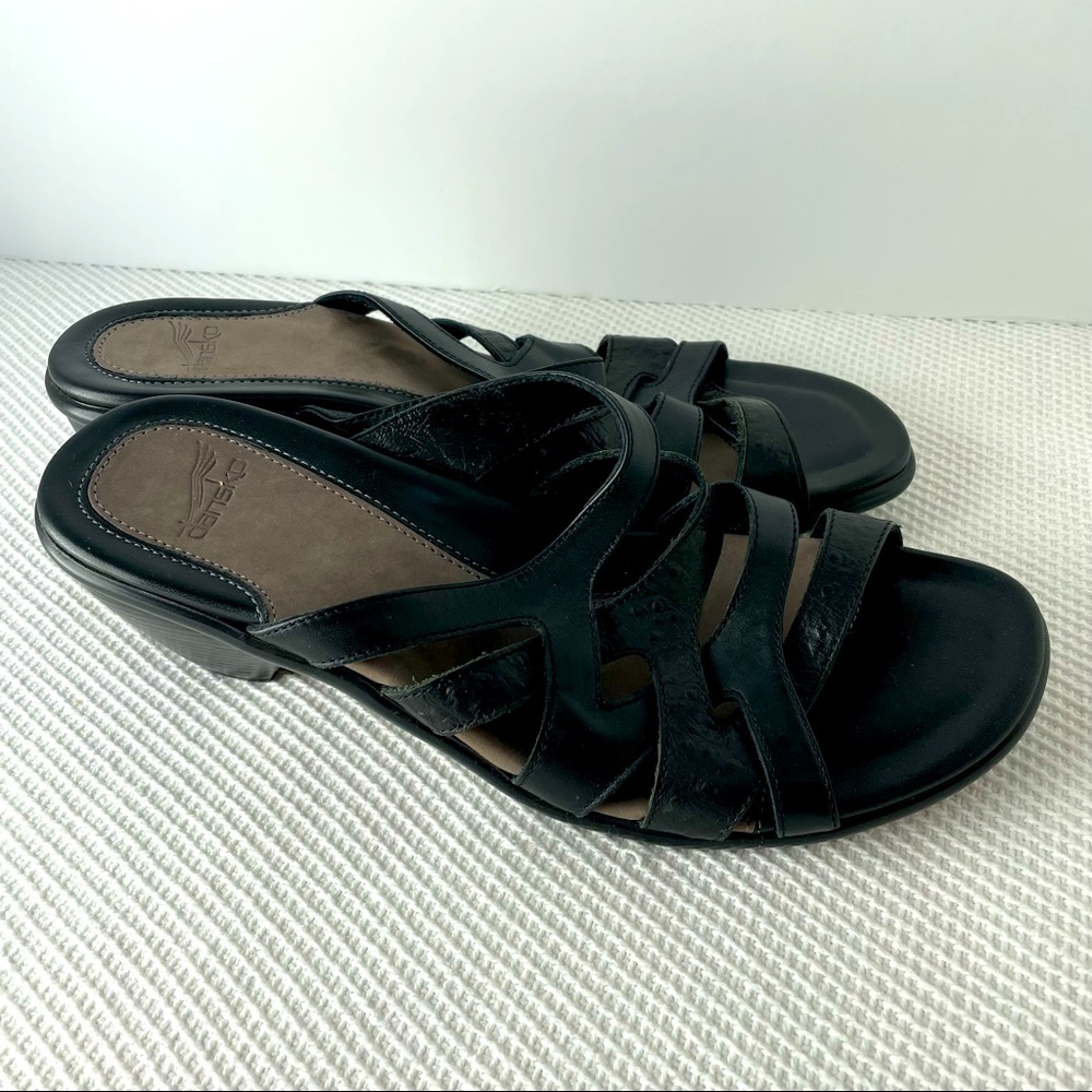 Dansko Roz Black Calf Leather Straps Sandals